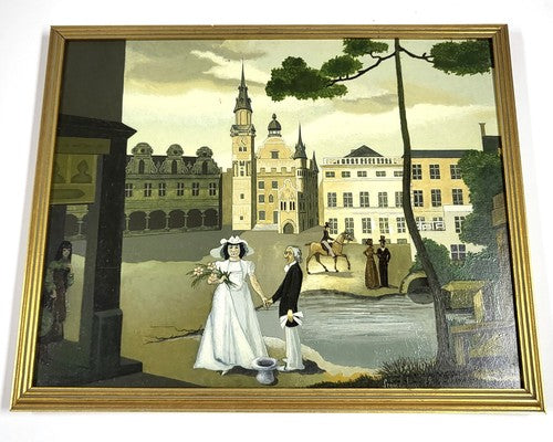 Vintage Frans de Haas naïef olieverfschilderij, ingelijst, 1979