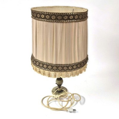 Vintage tafellamp van onyx en messing met geplisseerde kap met franje